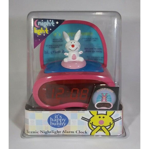 IT'S HAPPY BUNNY Scenic Nightlight Alarm Clock Non-PC Gag Gift Jim Benton NEW - Picture 2 of 6